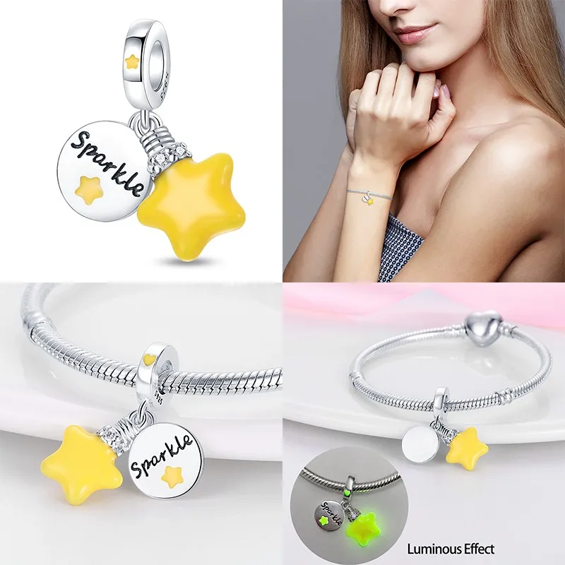Luminous 925 Sterling Silver Hot Selling Stars And Moon Charms Fit 925 Original Bracelets DIY Jewelry Making For Women Gift