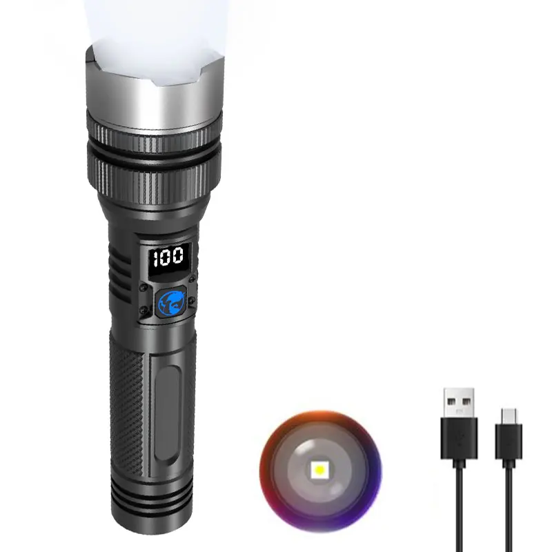 100000000000LM Nouvelle Mise À Niveau Rechargeable LED Lampes de Poche 3 Modes D'éclairage Puissance Banque Télescopique Zoomable Torche 21700 Batterie