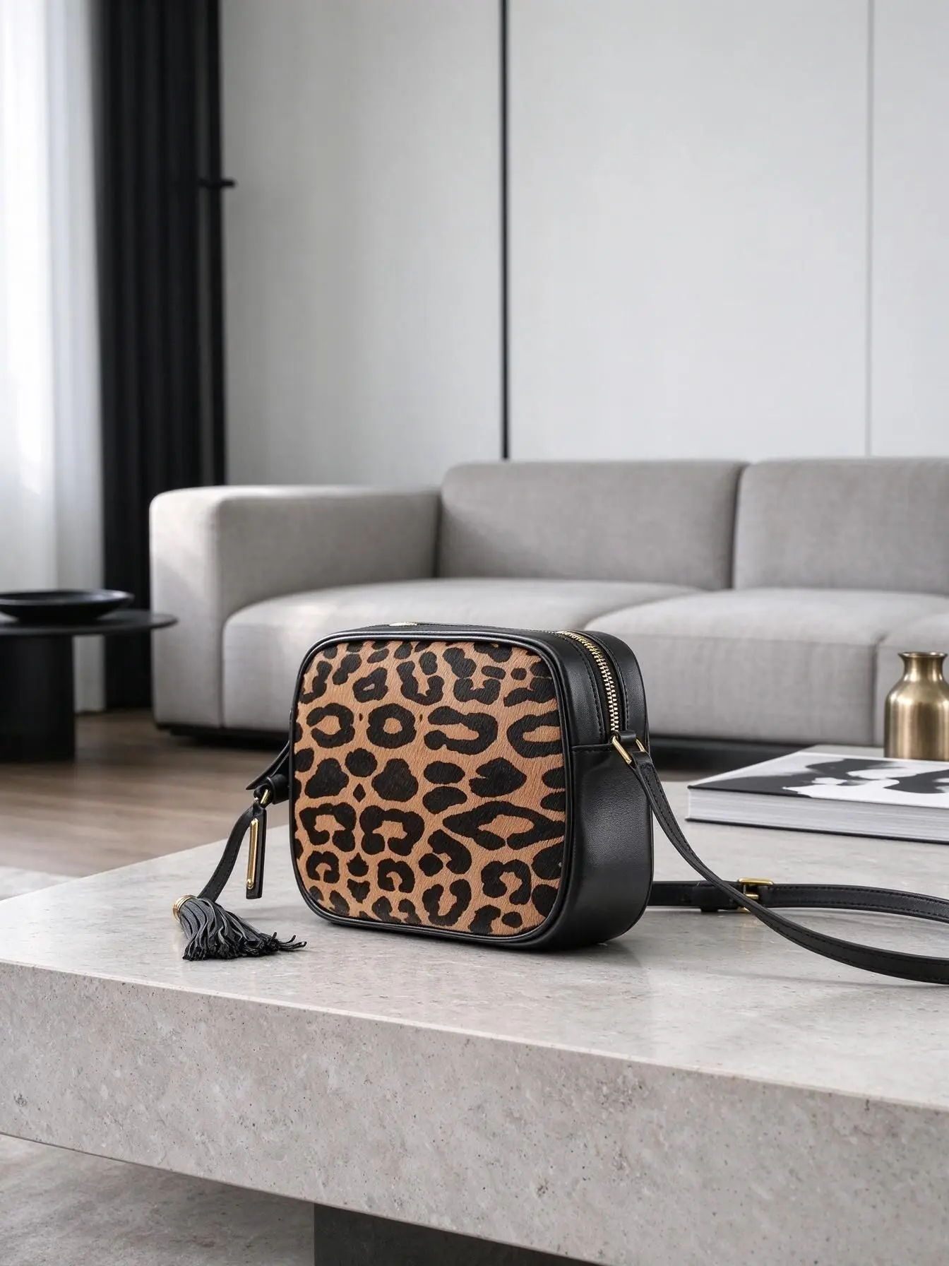 Unisex Vintage Leopard Pattern Furry Envelope Purse Metal Chain Strap V-Cut Flap Daily Casual Shoulder Handbag