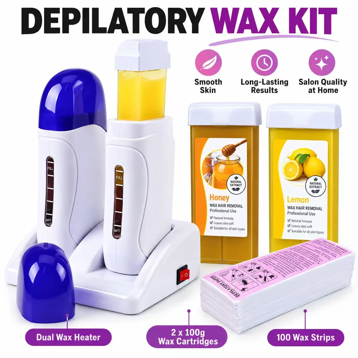 European plug dual roller wax heater, dual tube depilatory wax heater, professional depilatory wax machine with 2 wax rollers