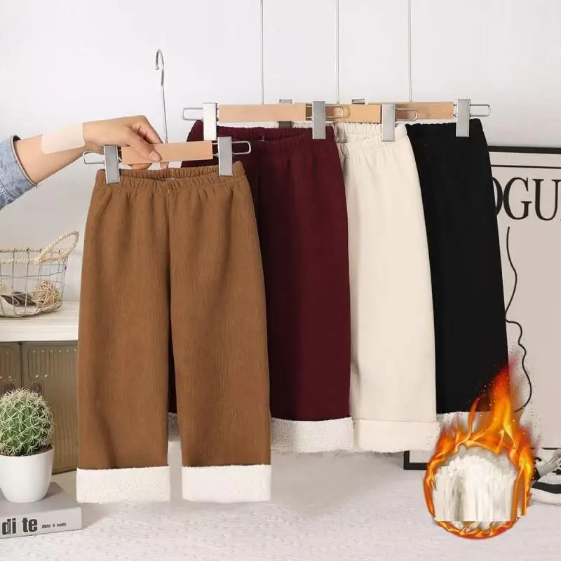 Girl Winter Thicken Pants Autumn Elastic Waist Straight-Leg Pants Sweatpants Child Versatile Fashion Kawaii New Casual Clothing