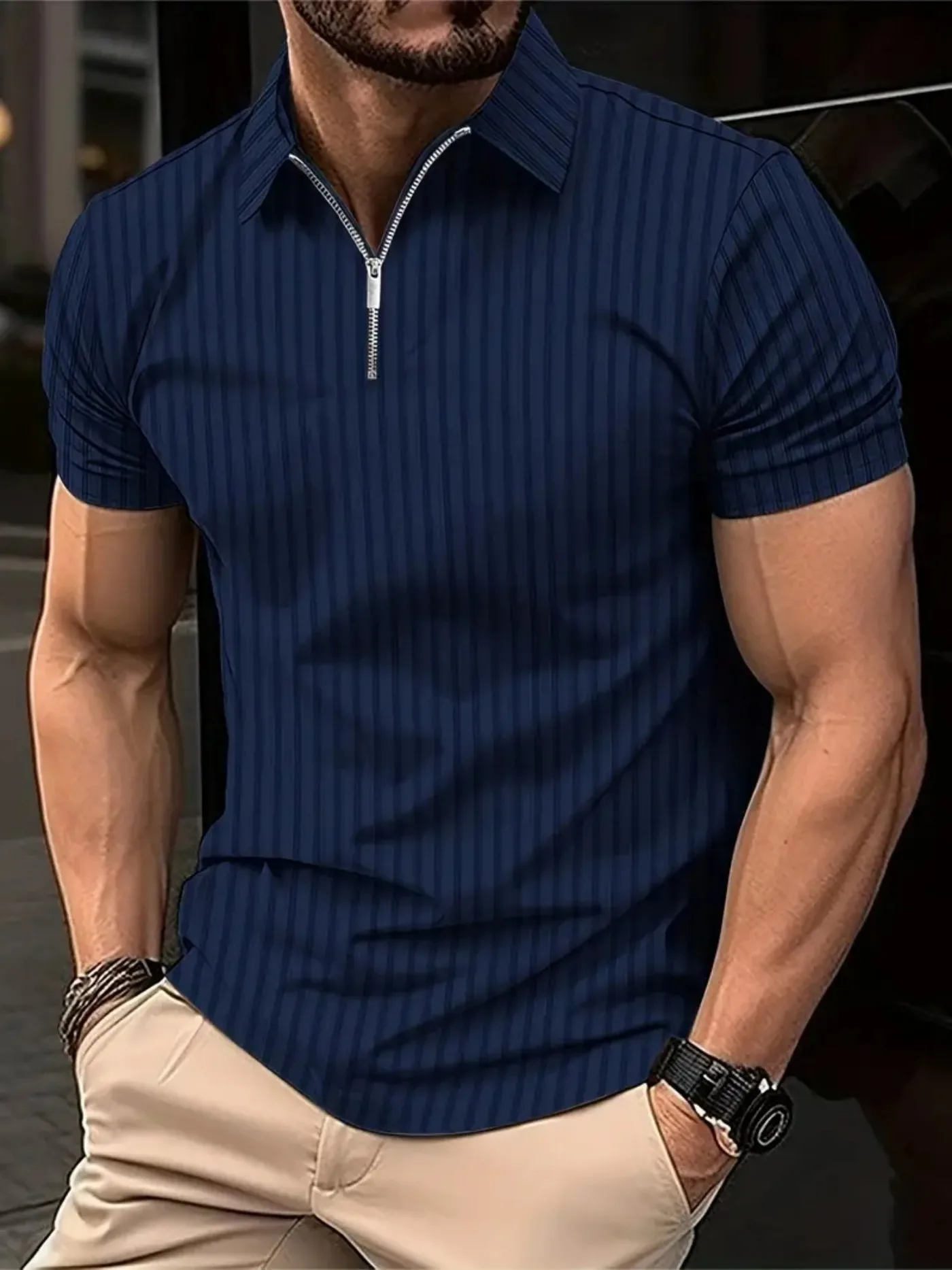 2024 Best-Selling Men\'s Short-Sleeved POLO Shirt Elastic Breathable Lapel T-Shirt Shirt Casual Fashion Summer Men\'s Top