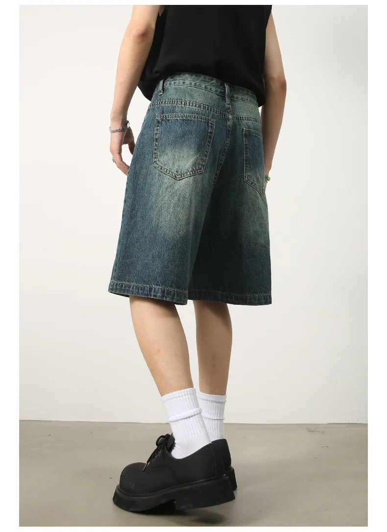 

Summer Men's Casual Jeans Shorts Loose Mid High Waist Fashion Knee Lenght Denim Short Pants Vintage Male New Korean