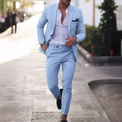 2-Piece Solid Wedding Men's Suit Slim Fit Notch Lapel Blazer Formal Business Tuxedos Two Buttons Jacket+Pants for Party Prom