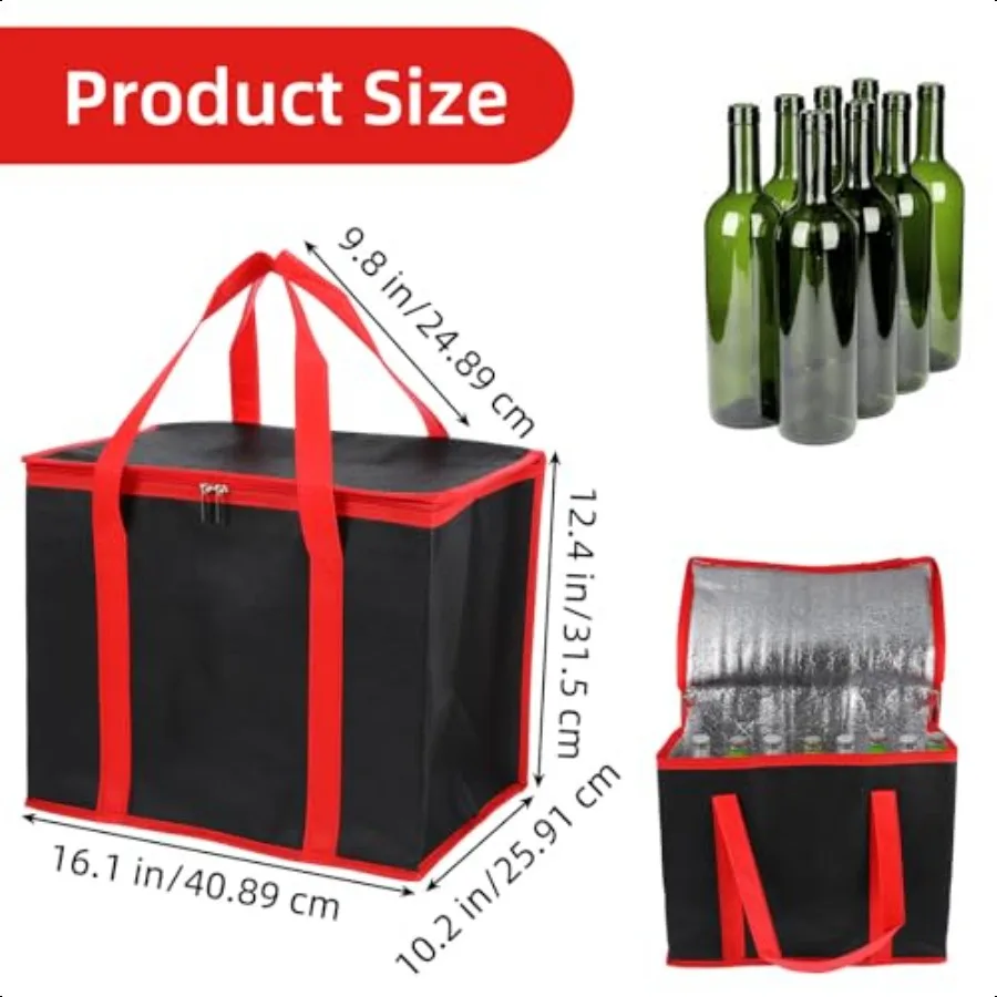 Confezione da 4 borse per la spesa riutilizzabili isolate, borsa termica XLarge e scaldavivande, borse pieghevoli per la consegna di pizza, borse frigo