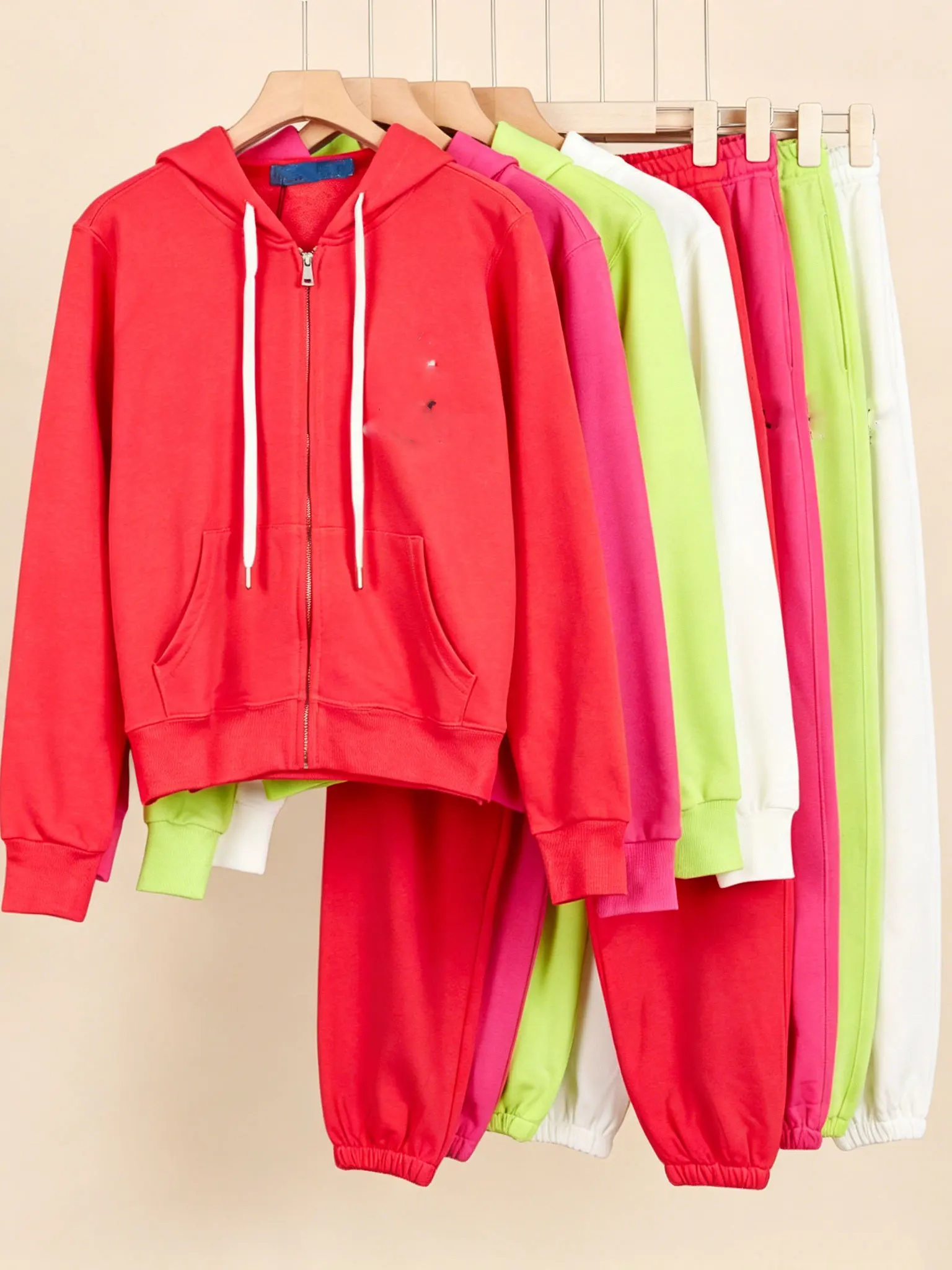 Ladies Casual Sports Hoodie Set White Zipper Open Cardigan Elastic Waist Sweatpants Two Piece Set Embroidered Comfortable Bre...