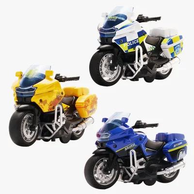 Alloy Motorcycle Model 1/14 Simulation Police Car Pull Back Activity with Light Music Locomotive Toys for Boys Children\'s Gift