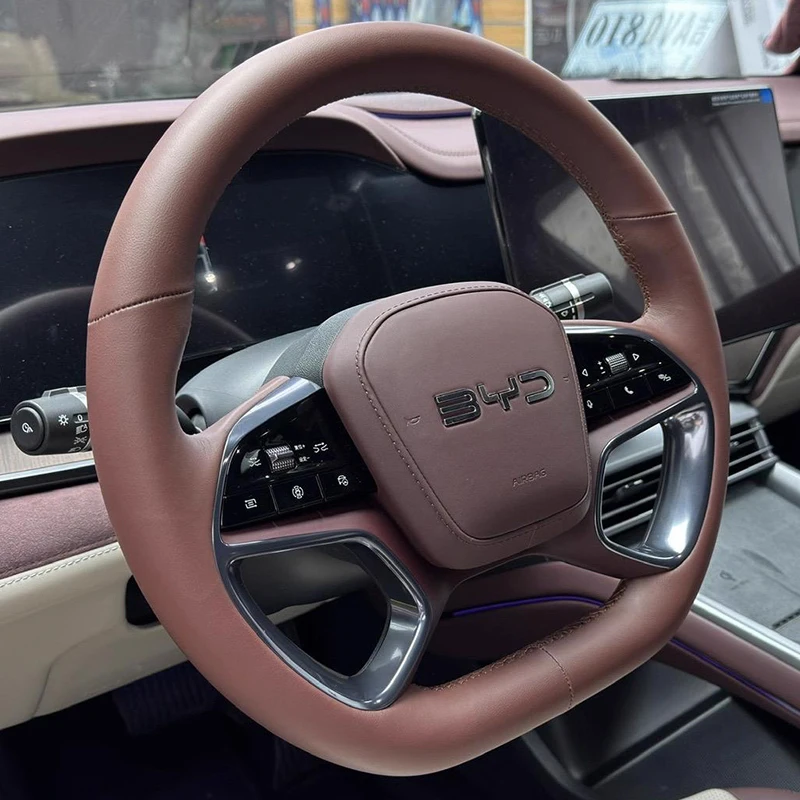 

For BYD Seal 23-25 Seal 07 DM-i 25 Sealion 07 EV 24 Hand Sewn Needle Thread Car Steering Wheel Cover Accessories Genuine Leather