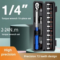 Bicycle maintenance tool set torque wrench 2-24N. m high-precision adjustable mechanical torque wrench 15 piece set