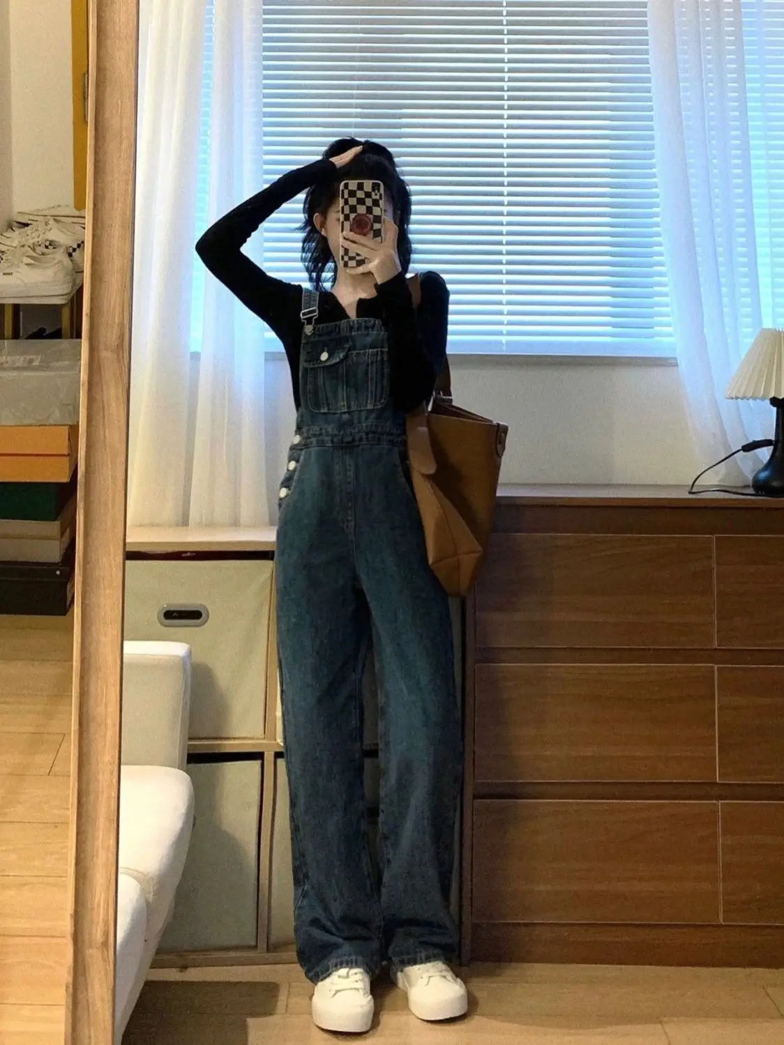 

Elegant Jumpsuits Woman Navy Travel Taller Slimmer Graffiti Staple Check Young Connected Folds Working Washable Fancy Allinone