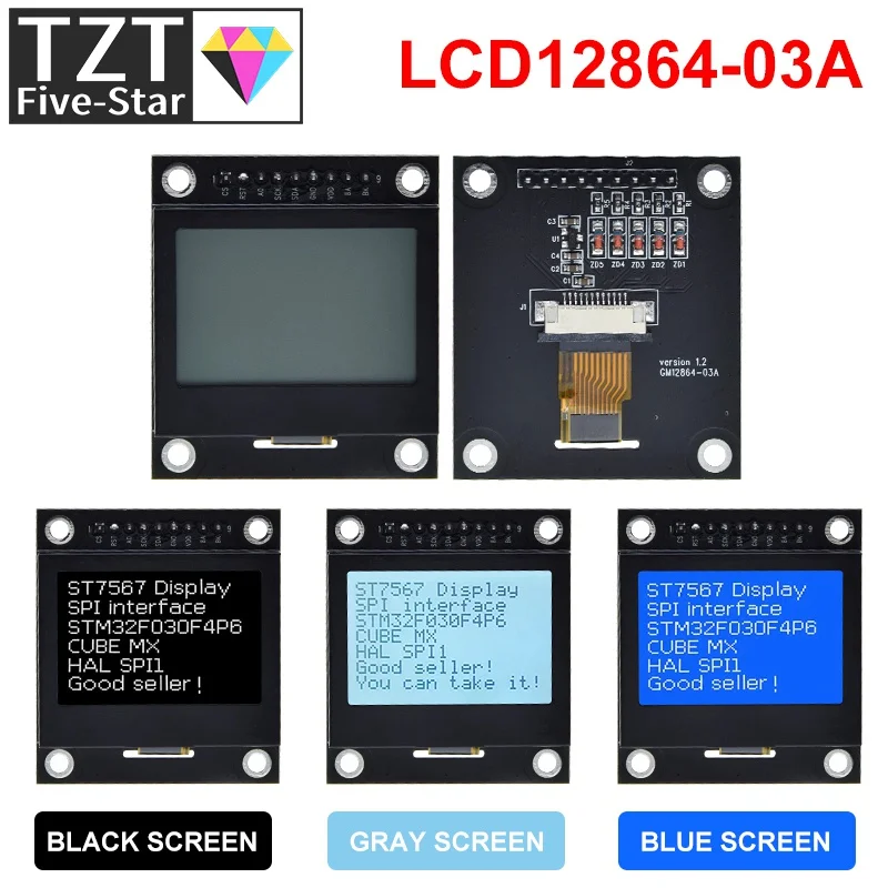 

12864 LCD Screen Lcd12864-03A Module Serial Port 12864 Dot Matrix SPI With Iron Frame 12864 Mmodule For Arduino