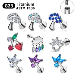 G23 Titanium Piercing Nasal nail Lip Labret Ear stud earring ASTM F136 Tragus Daith Helix Ear Cartilage Body Jewelry For Women