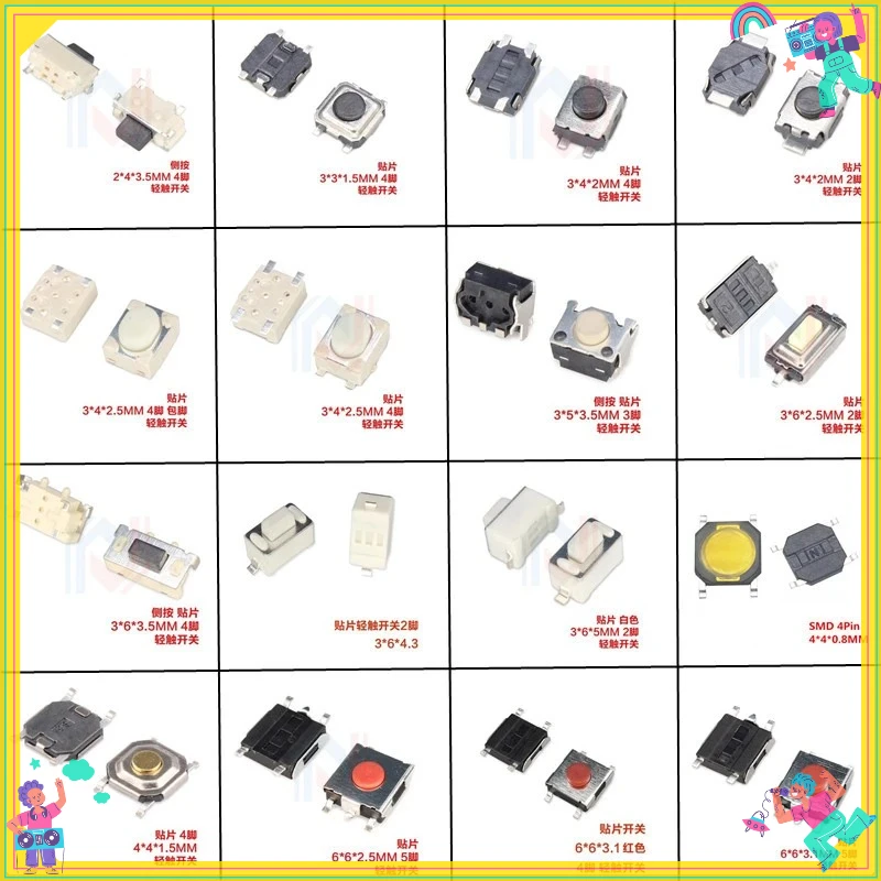 

100Pcs Car Remote Control Key Touch Switch Buttons Component Package for Hyundai Nissan Honda VW Toyota Kia Peugeot Switch