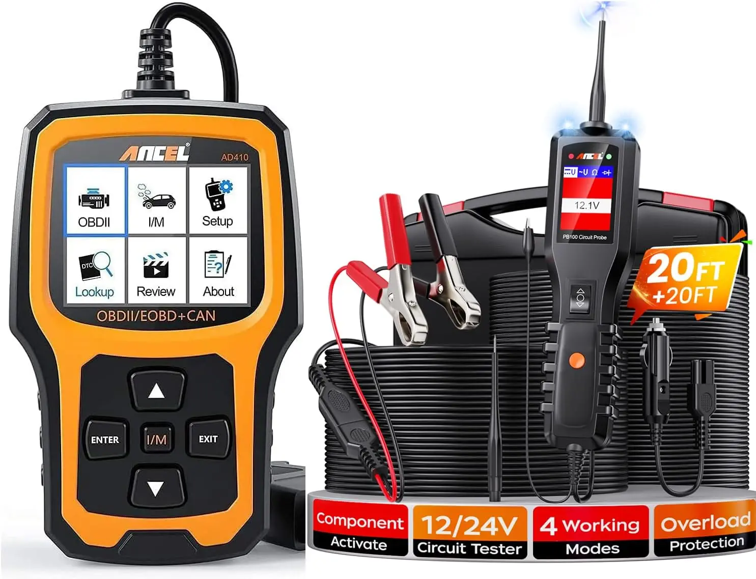 

Автомобильный тестер цепи питания PB100 с улучшенным OBD II считывателем кодов автомобиля AD410