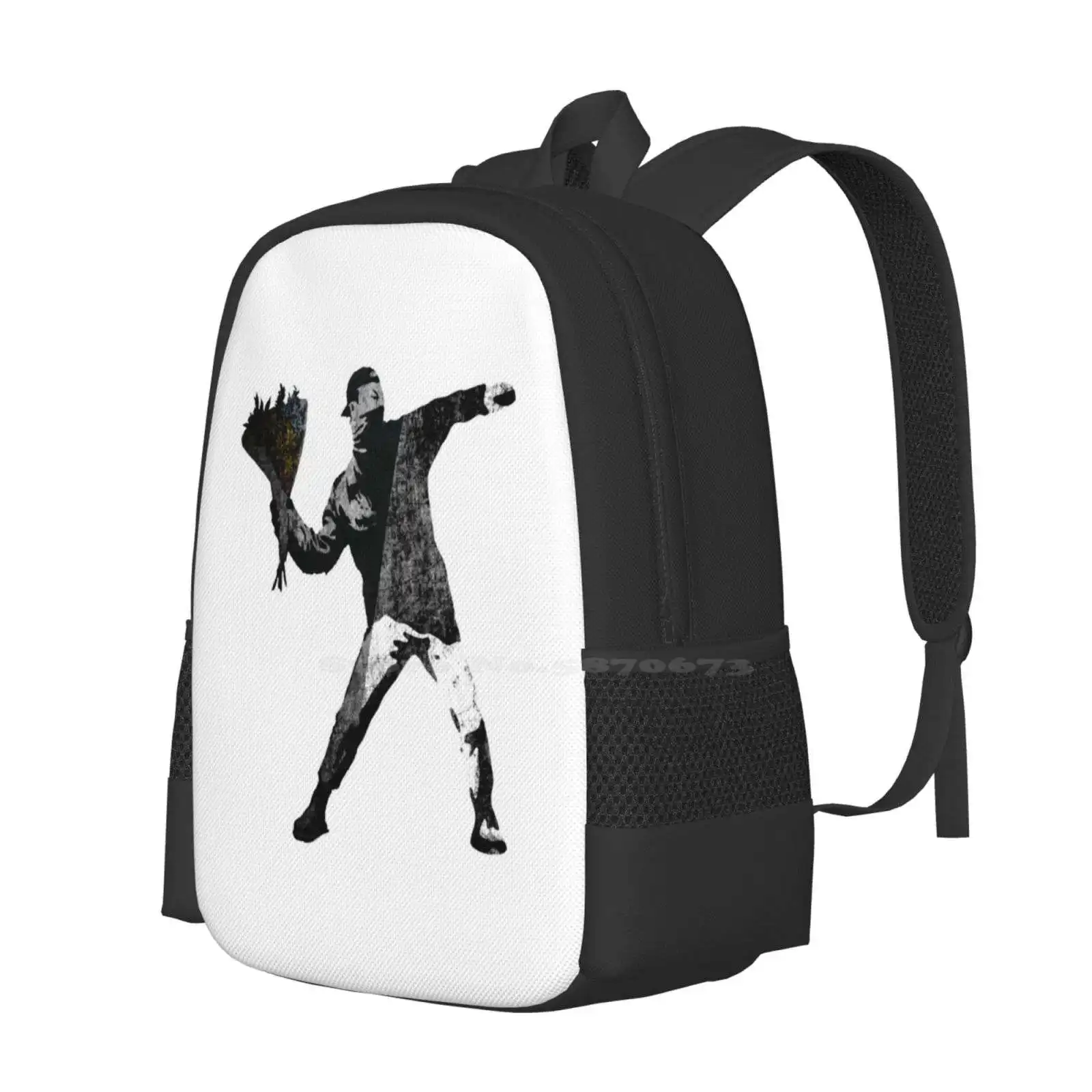 Bansky-Man Throwing Flowers Backpacks For School Teenagers Girls Travel Bags Bansky Graffiti Street Activist Film Directure