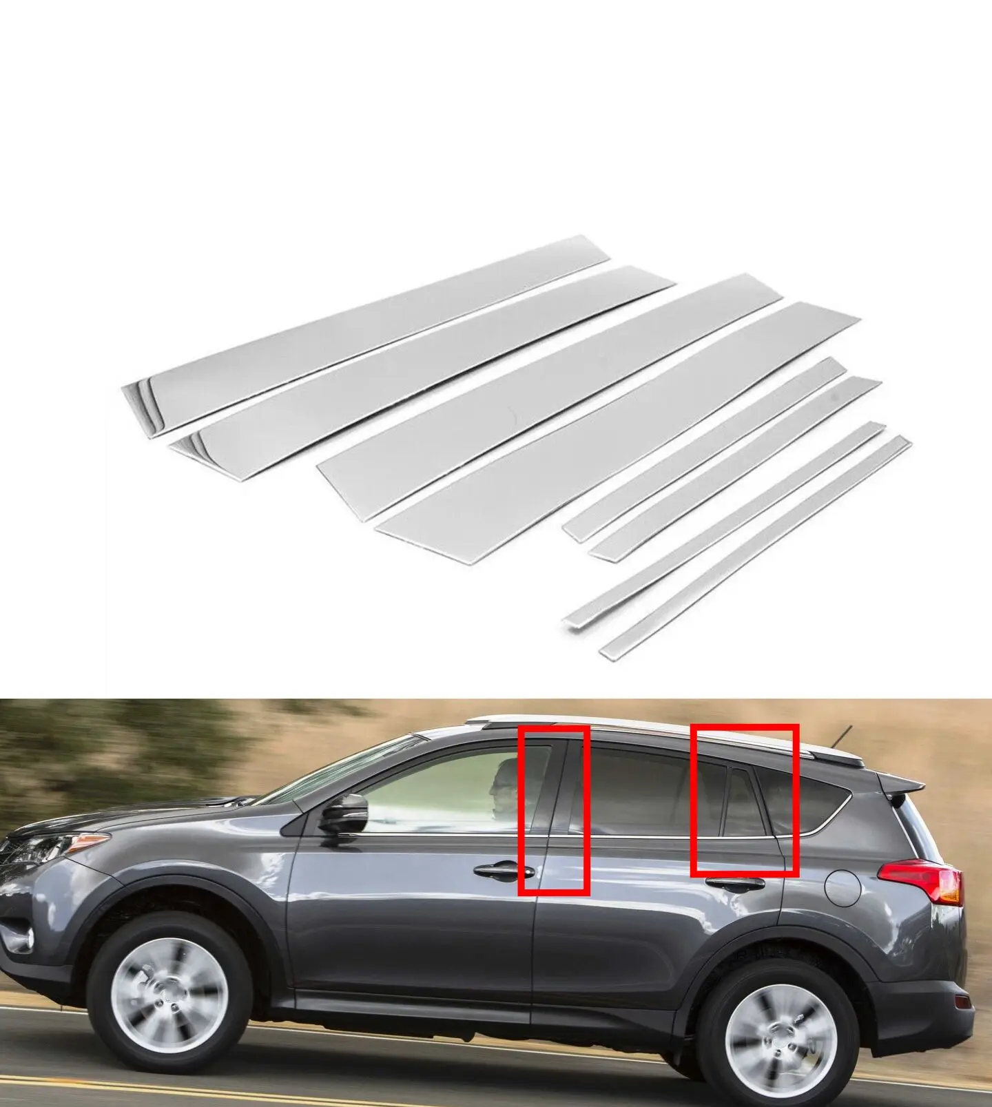 

8Pcs Silver Chrome Car Door Window Pillar Posts Stickers For Toyota RAV4 XA40 2013 2014-2018 Door Trim Cover Column Decal Parts