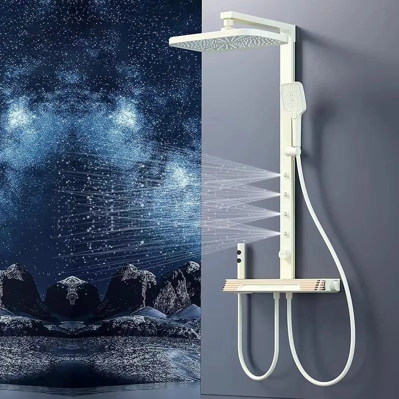 Luxury Shower Set with 4 Functions Shoulder Massage Function Digital Display LED Light Brass Piano Buttons Shower Sets