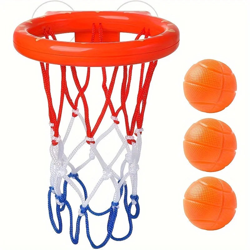 Bathtub toy with suction cup, basketball cap and 3 hole free balls, children's toy, have fun playing, parent-child interaction