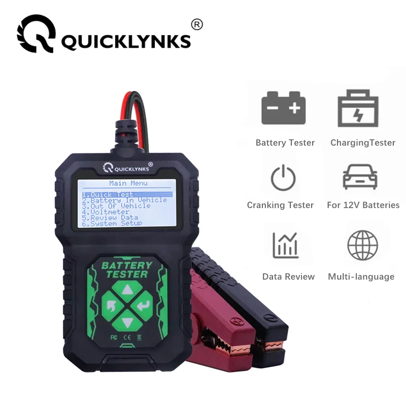 QUICKLYNKS BA107 12V Car Battery Tester 100 to 2000CCA Cranking Charging System Test Battery Analyzer Car Battery Tool PK KW208