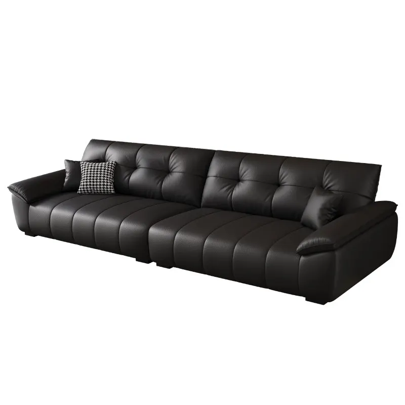 YJQ small living room genuine leather sofa, Italian light luxury high-end supportless headrest sofa