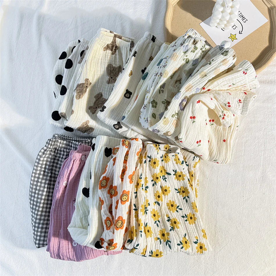 2023 Baby Playwear Children Korean Bloomer Kids Cartoon Fashion Long Pants Girls Casual Muslin Clothing Elastic Waist Trousers