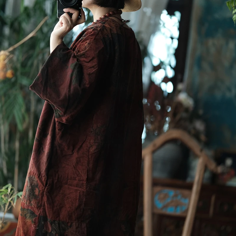 Abito caldo spesso da donna oversize Nuovo arrivo 2025 Autunno stile vintage stampa floreale abiti lunghi casual femminili allentati M2025