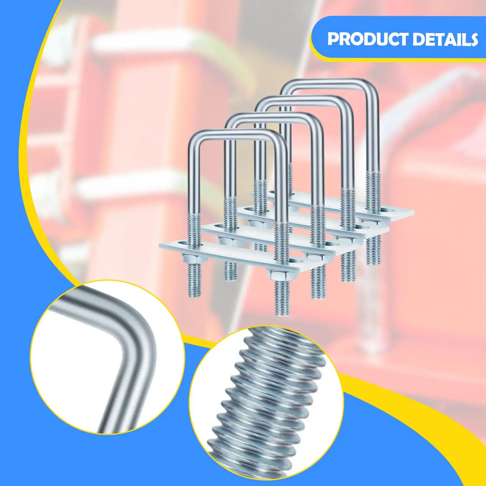 Pernos en U resistentes para tubo de remolque de barco, objetos metálicos, madera Rectangular, 4 Uds.