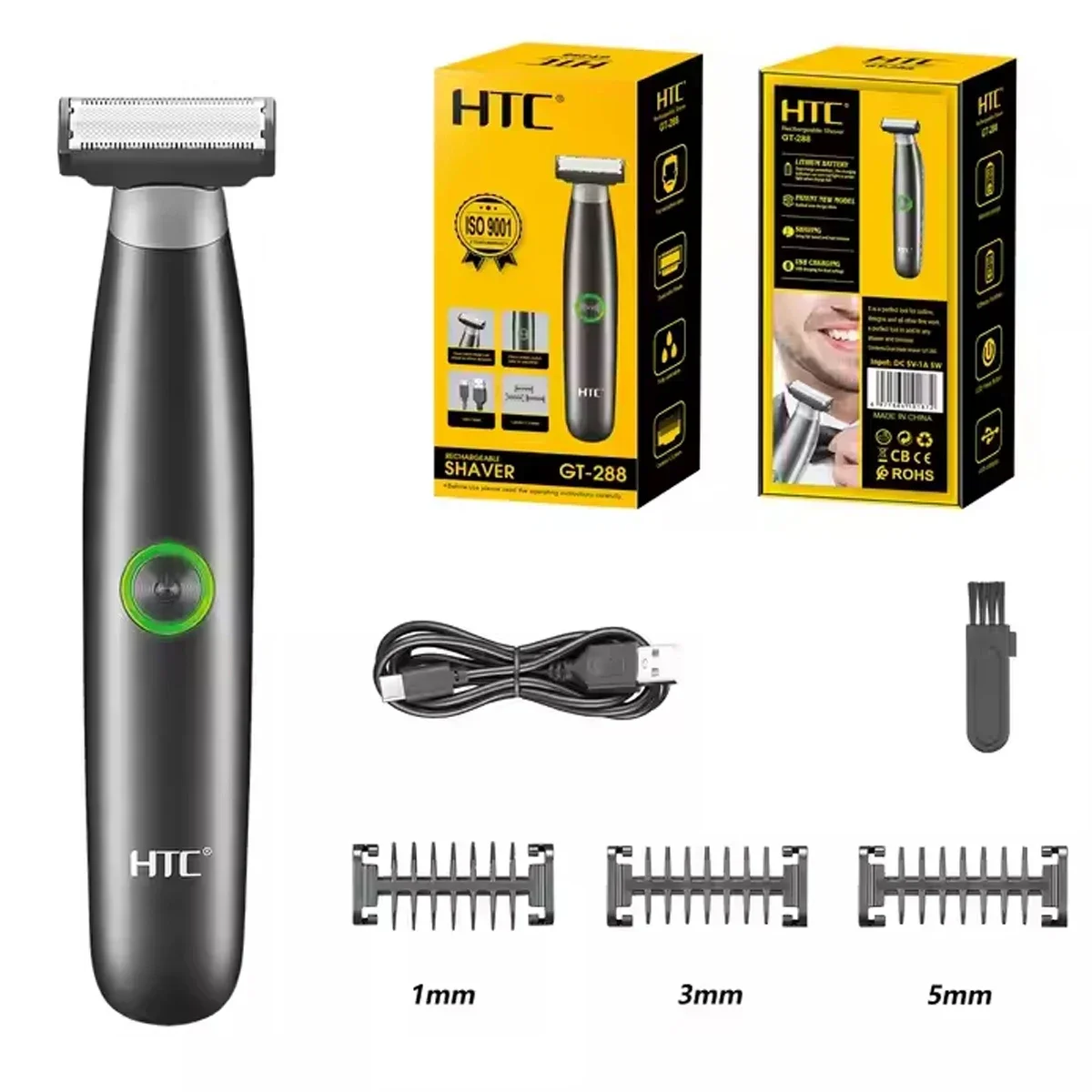 HTC Men's Electric Groin Hair Trimmer Pubic Hair Trimmer Body Grooming Clipper for Men Bikini Epilator Rechargeable Shaver Razor