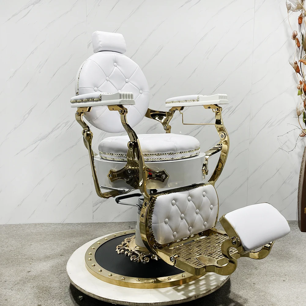 

Luxury White Gold Hair Salon Barber Chair Heavy Duty Hairdresser Chair Hair Salon
