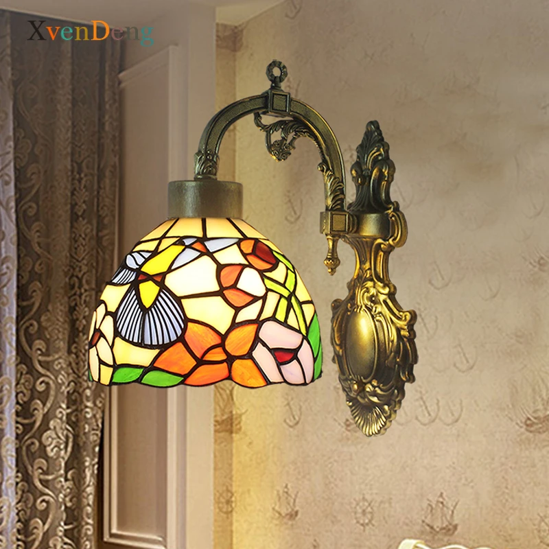 Imagem -06 - Tiffany Retro Wall Lamp Vintage Stained Glass Wall Lights para Casa Borboleta Led Wall Sconce Quarto Banheiro Espelho Luz