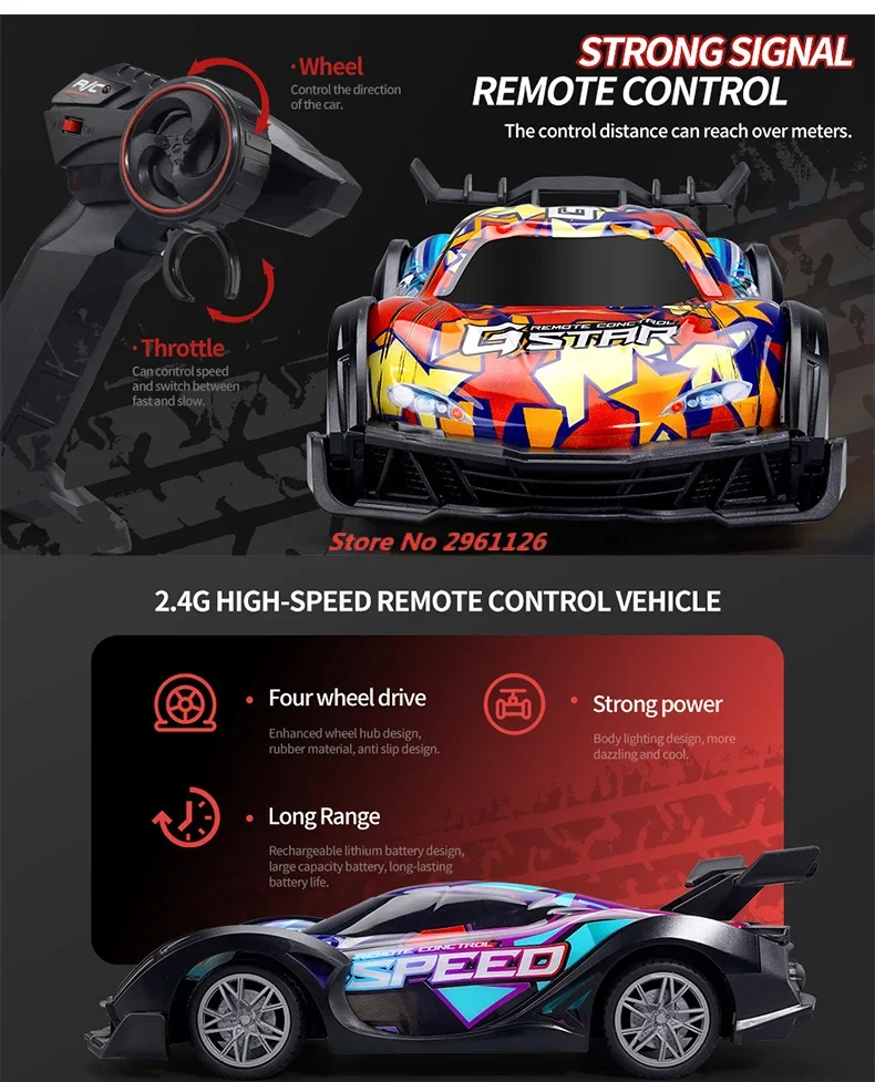 Remote Control Racing Car Colorful Light Car Toy 2.4G High Speed RC Drift Supercar Race Sport Cars Toy Model Vehicle Gifts