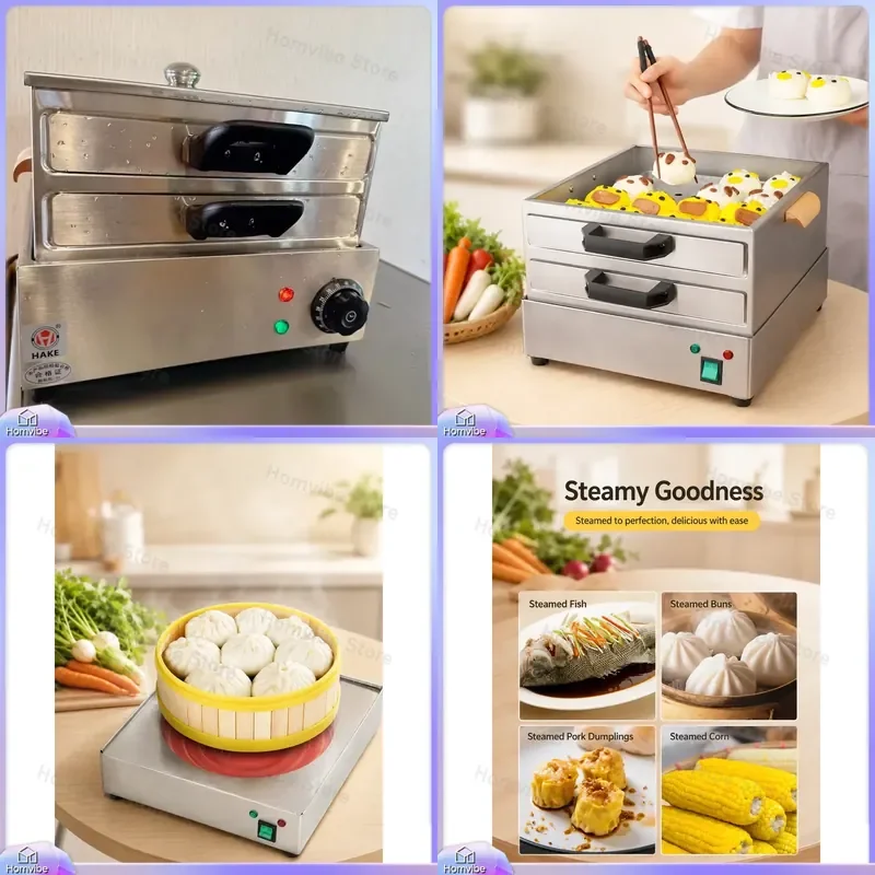 

Electric Steam Cooker for Rice Noodles Dumplings Vegetables 304 Stainless Steel Home Steamer with Drawer 220V Kitchen