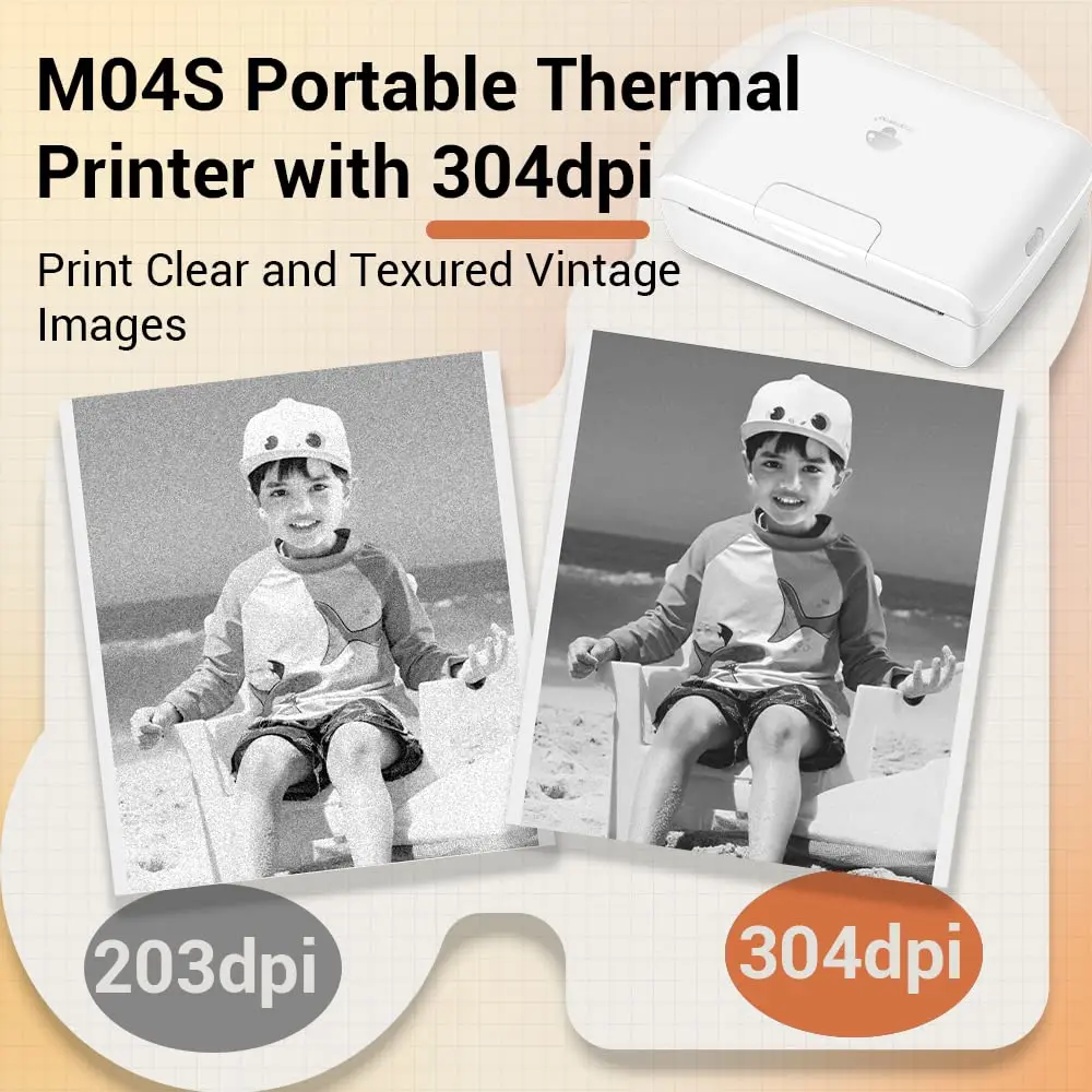 Phomemo M04S 110mm Portable Printer 304dpi Bluetooth Inkless Thermal Printer Support 53/80/110mm Thermal Paper for Mobile Phone