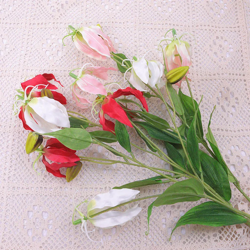 3Heads Flame Lily long branch Artificial flowers home decor Party Wedding Decoration flores artificiales valentines day gifts