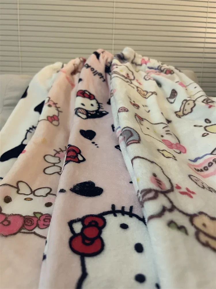 الكرتون مرحبا كيتي السراويل المتسكعون المرجان الصوف بنطلون بيجاما الإناث الخريف الشتاء Kawaii فتاة ملابس فضفاضة هدية عيد ميلاد
