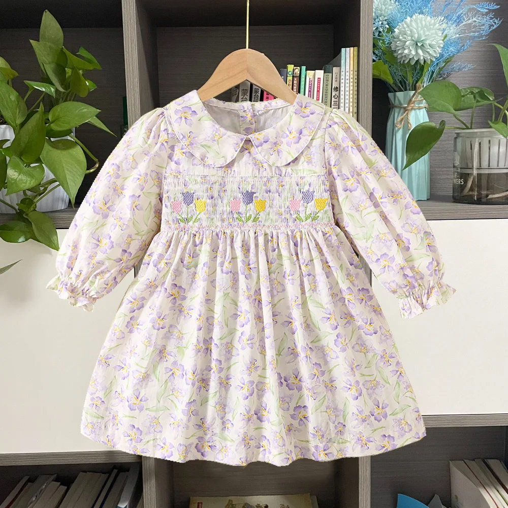 

Girls Dress 2026 Spring New Korean Version Floral Embroidery Doll Collar Princess Dress Daily Casual Fashion Versatile Wear