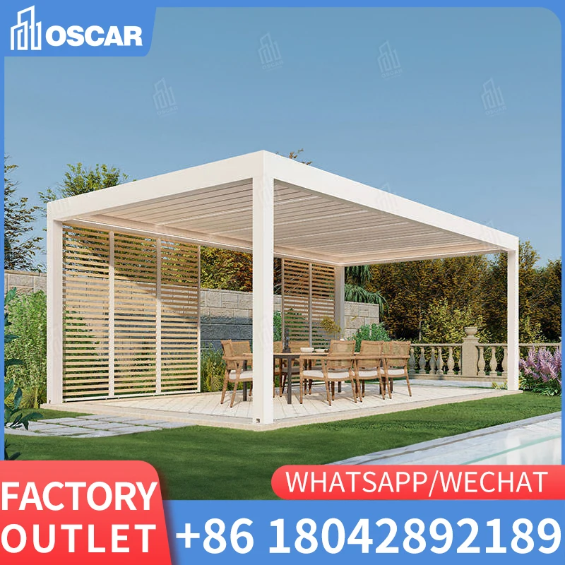 Produsen naungan luar ruangan Pergola 3x3 Louvre atap paviliun Pergola Aluminium Sunroom cerdas Pergola