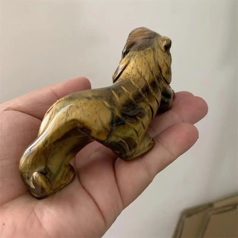 1PC Natural Gemstone Tiger Eye Stone Tiger Crystal Carved Reiki Healing Animal Statue Crafts Home Ornaments Decoration