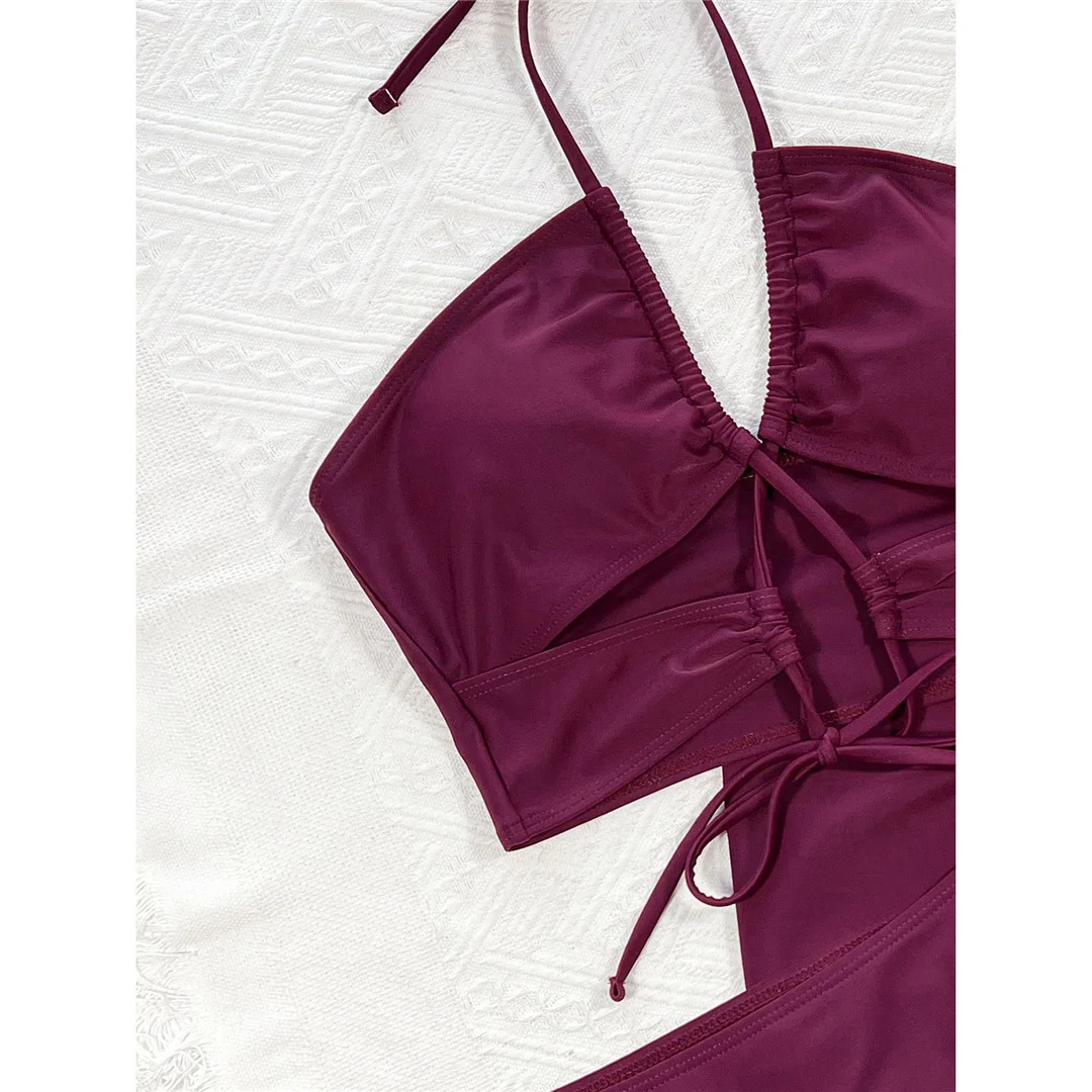 Mit Rock, geraffter Schnitt, Bikini, Damen-Badebekleidung, dreiteiliges Bikini-Set, Badeanzug, Damen-Badebekleidung, V3611. – Detail 16