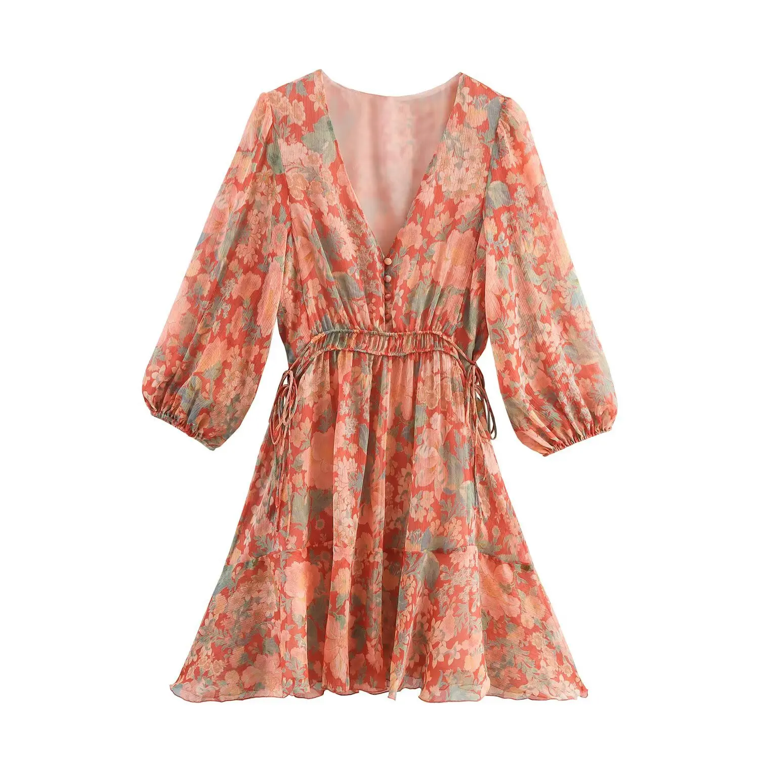 Faionable imprimé fleuri boutonné v-ne lanterne Sve ort taille cintrée Dr femmes automne 2025 nouveau Sle a-ligne Dr