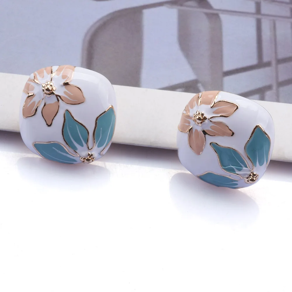 2026 New Fashion Enamel Irregular Square Earrings Women Trend Geometric Statement Flowers Pattern Drip Oil Earrings lady Jewelry