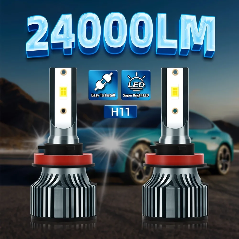 roadsun 2pcs H11 24000LM LED Bulbs, Ultra-white 6500K, High Beam Low Beam, Super Bright, High Power, 300M Exposure Distance