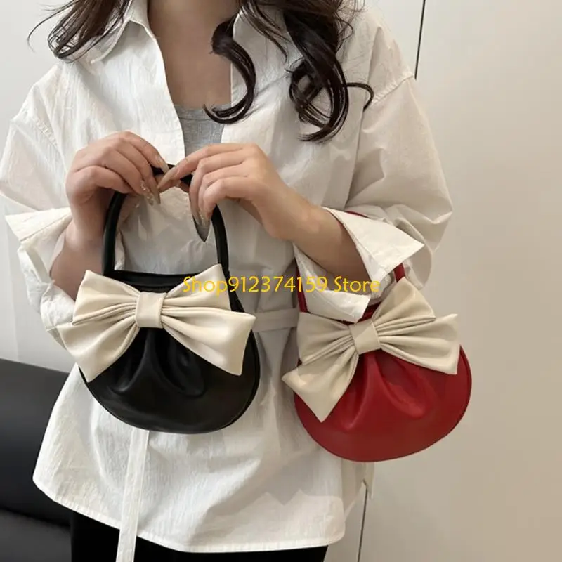 

G5AE Modern PU Evening Bag Compact Top Handle Purse for Phone and Wallet Handbag with Bows Detail Gift For Women and Girls