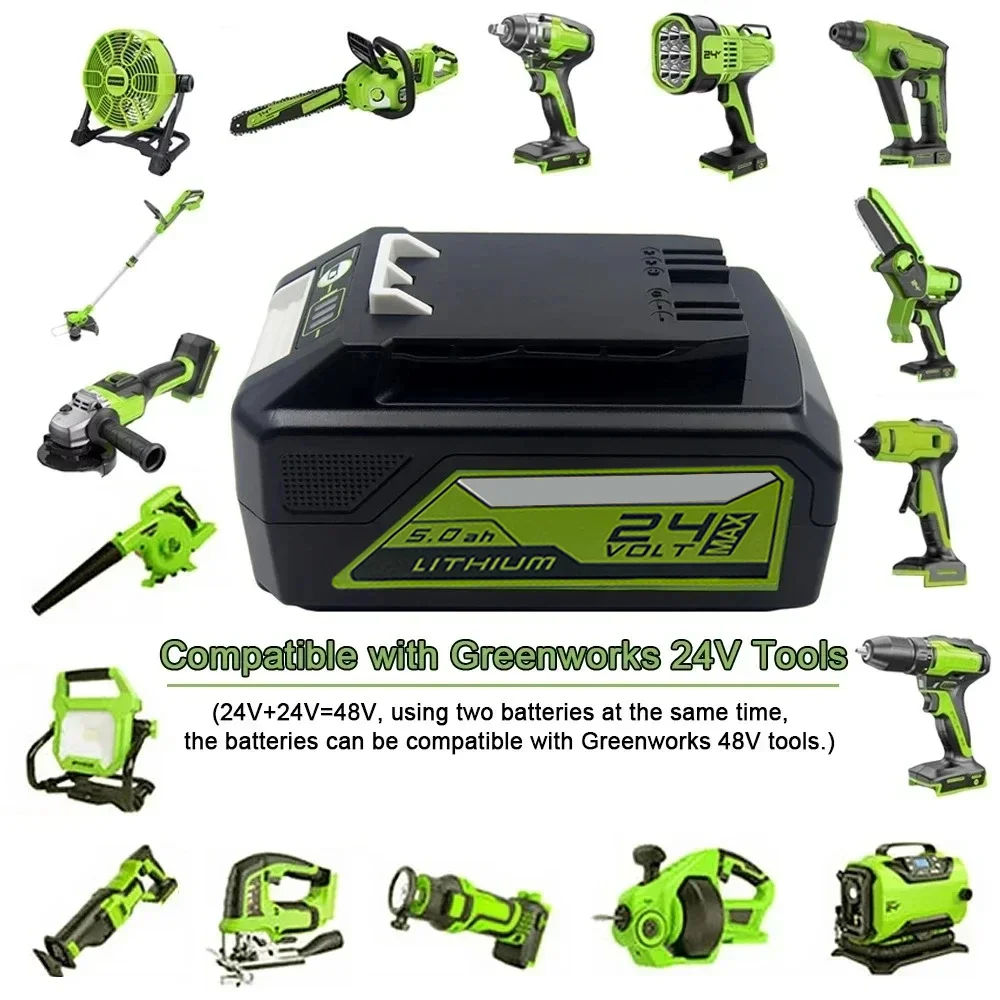

New For Greenworks 24V 5.0Ah Lithium Battery Greenworks Battery for Greenworks 24V 48V Tools MO24B410 MO48L4211 HT24B210 21342