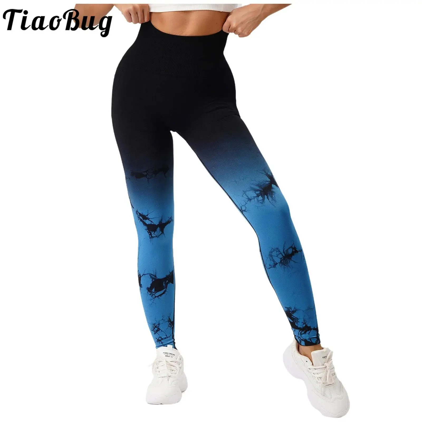Women Tie-Dye Printed Yoga Pants Workout Leggings High Waist Tummy Control Butt Lifting Pants for Yoga Cycling Running Jogging