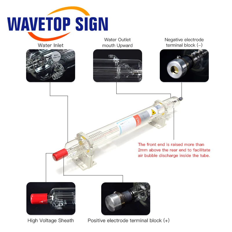 WaveTopSign Reci W4 100 Вт Длина 1400 мм D80/65 мм CO2 Лазерная трубка Деревянный корпус Упаковка коробки для CO2 Лазерная гравировальная машина для резки