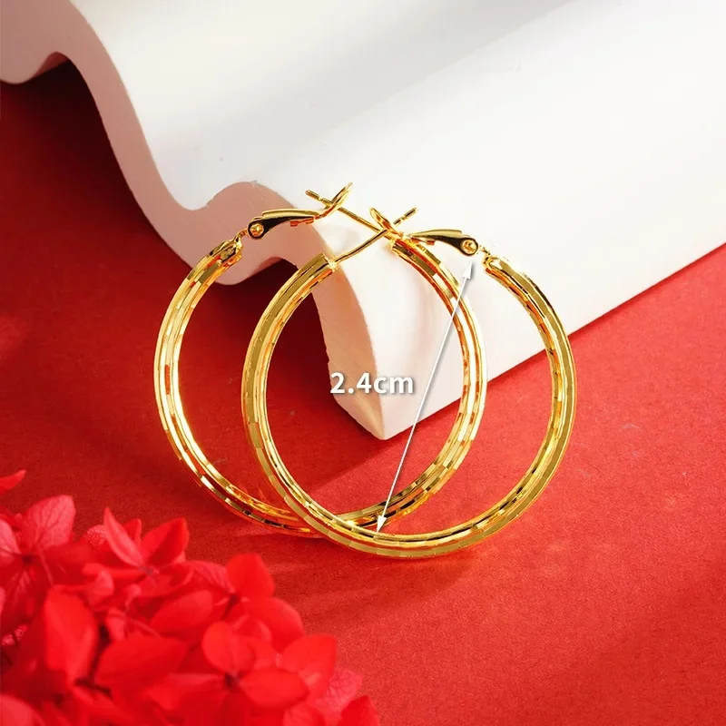 Luxury 24K 9999 Pure Gold real gold Women's Earrings Earrings Fashion Simple All-match Earrings