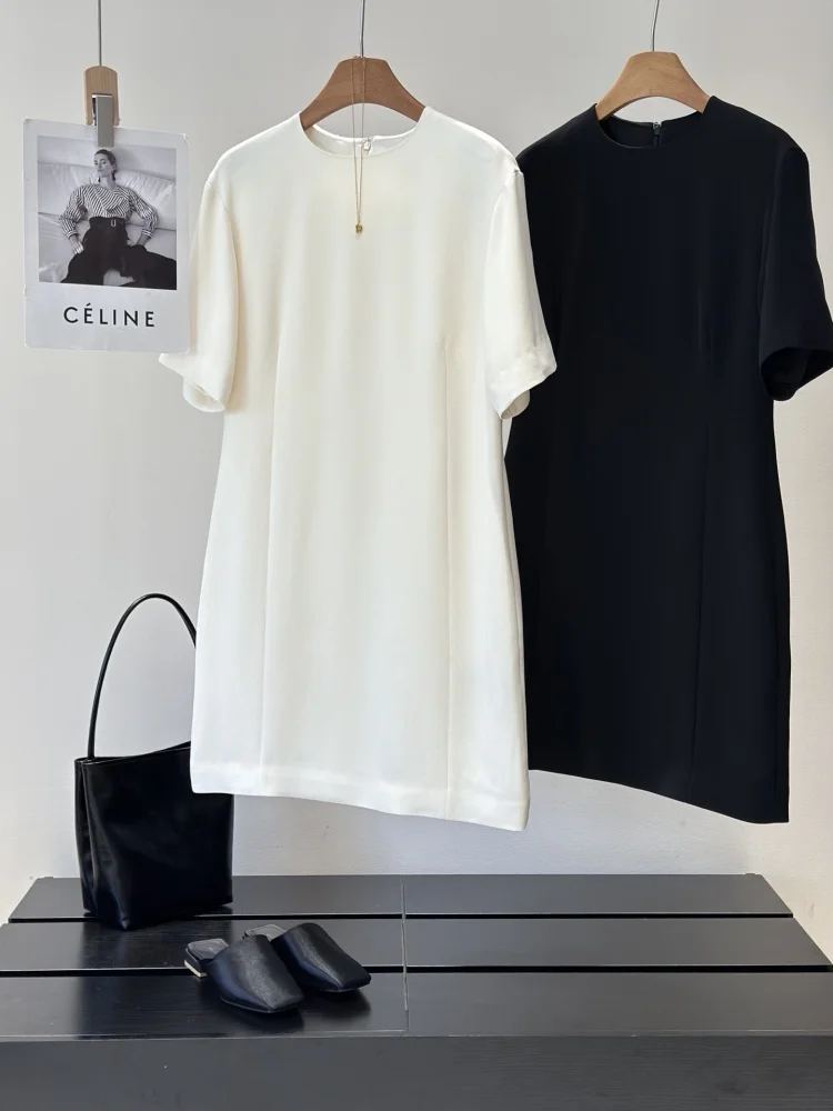 

Elegant Th3200 Tri-acetate Mixed Short Sleeve round Neck Slimming Dress Women Summer Fashionable Casual Comfortable Dress