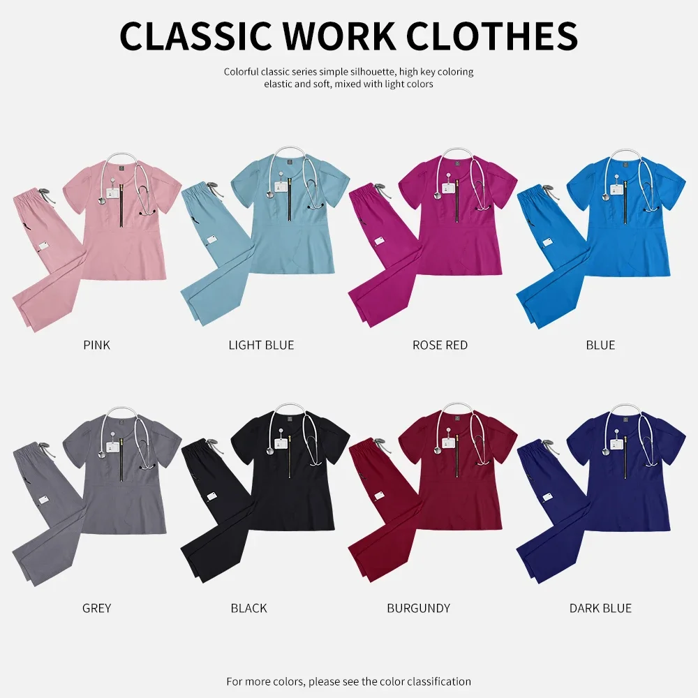 Uniforme infermieristica per medico ospedaliero da donna all'ingrosso casual a maniche corte con scollo a V tute da jogging infermiera farmacia uniformi mediche da lavoro