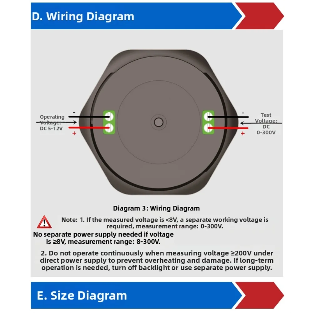 Large Font Display Voltage Indicator Measurement Range 30V-500V High-quality ABS Plastic Nut-mounted Design Voltmeter